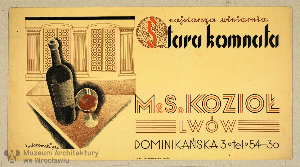 Teodorowicz-Todorowski Tadeusz, Reklama winiarni „Stara komnata” we Lwowie, 1934