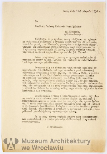 Frydecki Andrzej, Kościół parafialny w Niemcach. Korespondencja, 1936.11.11