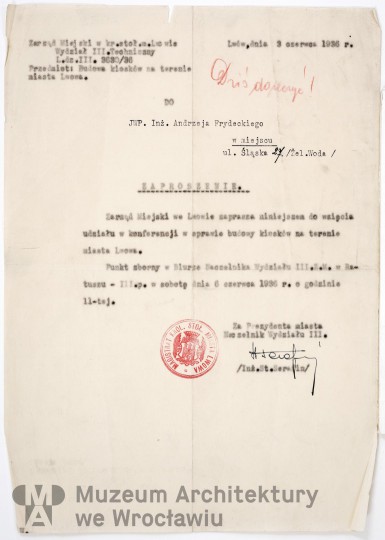 Serafin Stanisław, Kioski reklamowe. Korespondencja, 1936.03.06