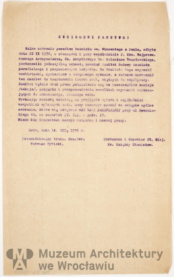 Kałężny Stanisław, Kościół św. Wincentego a Paulo Księży Misjonarzy we Lwowie. Korespondencja, 1936.12.14