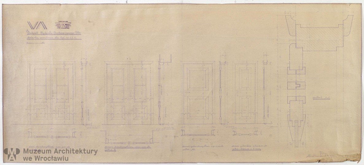 Frydecki Andrzej, Faculty of Mechanical Engineering of the Wroclaw University of Science and Technology. Halls 4 and 5. Door woodwork, 1950.12.01