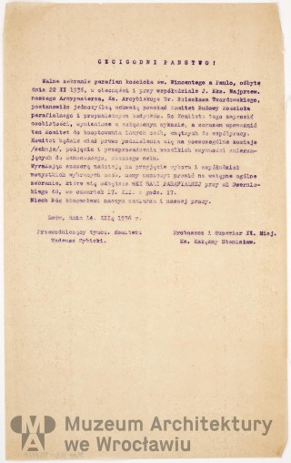 Kałężny Stanisław, Kościół św. Wincentego a Paulo Księży Misjonarzy we Lwowie. Korespondencja