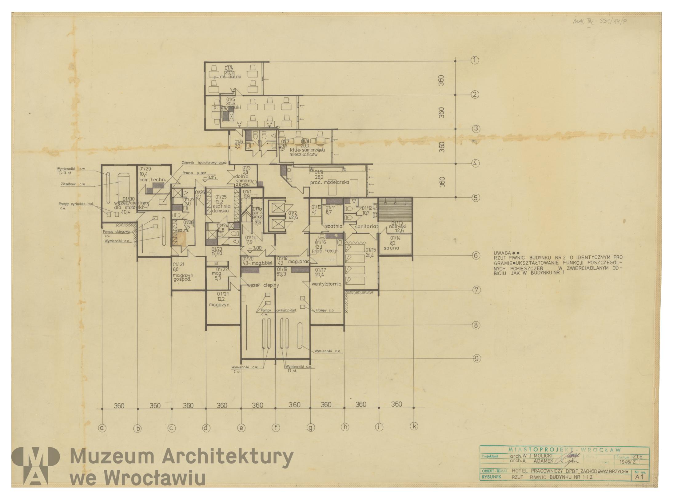 Molicki Witold Jerzy, Adamek A. (Miastoprojekt-Wrocław), Hotel robotniczy DPBP “Zachód” w Wałbrzychu. Budynki 1 i 2, 1977