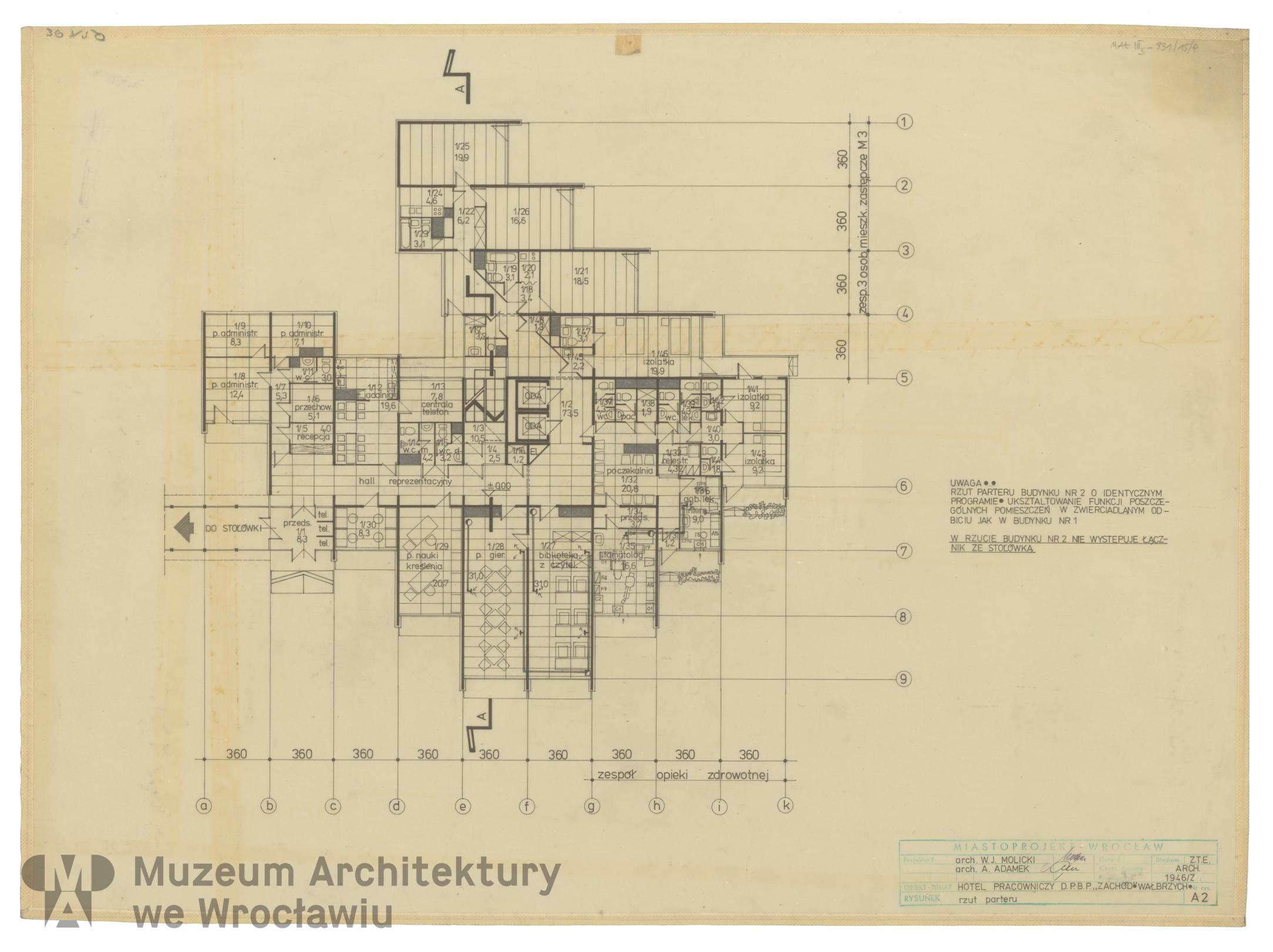 Molicki Witold Jerzy, Adamek A. (Miastoprojekt-Wrocław), Hotel robotniczy DPBP “Zachód” w Wałbrzychu. Budynki 1 i 2, 1977
