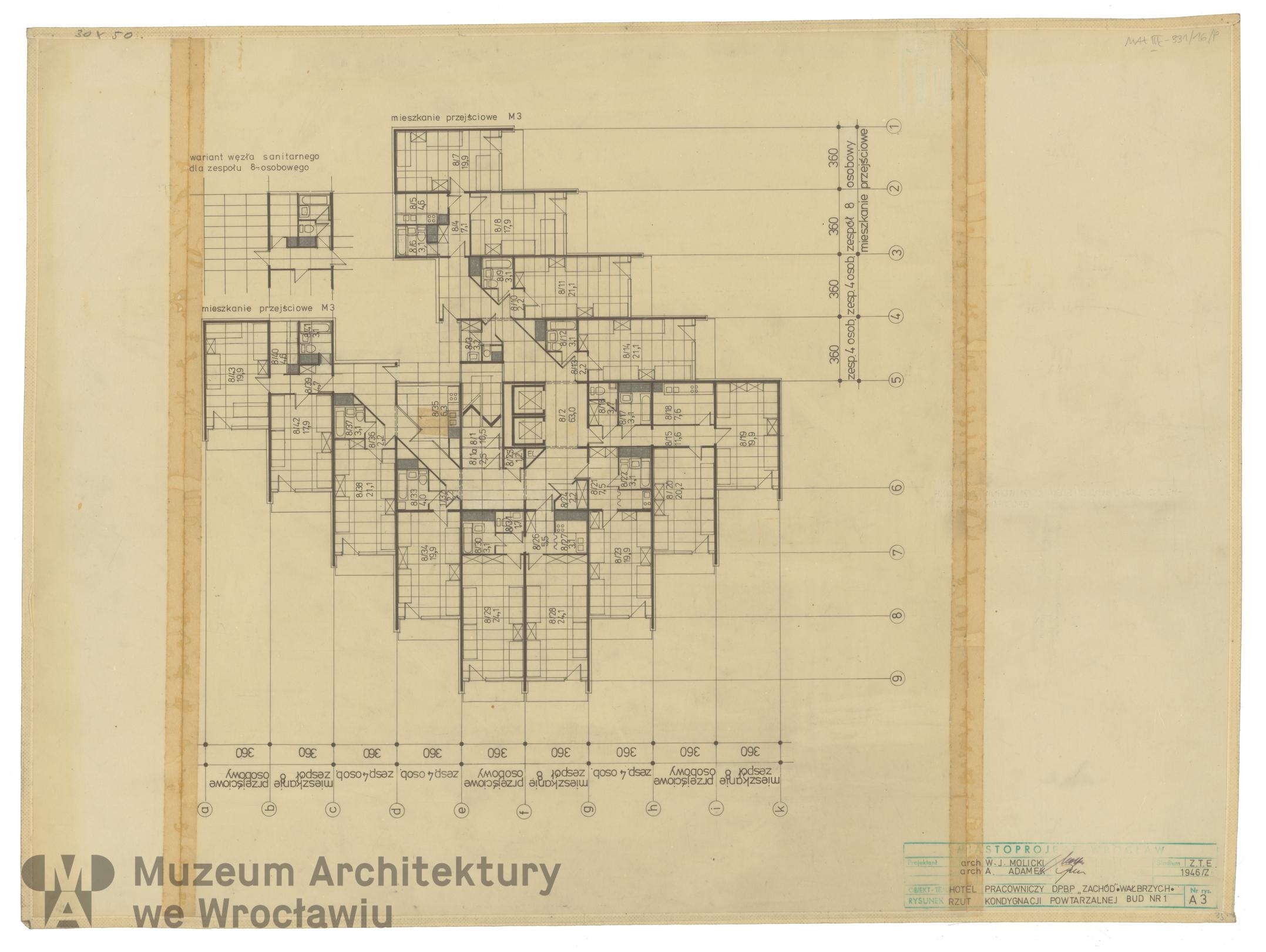 Molicki Witold Jerzy, Adamek A. (Miastoprojekt-Wrocław), Hotel robotniczy DPBP “Zachód” w Wałbrzychu. Budynek 1, 1977