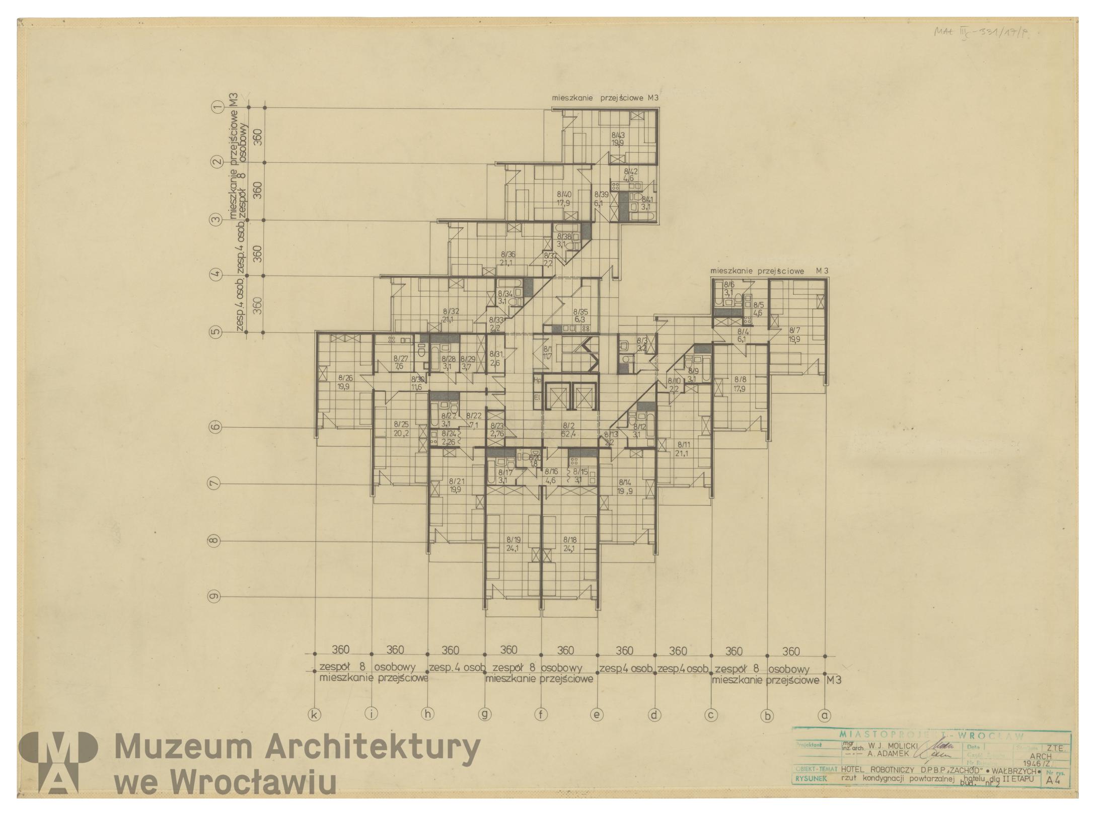 Molicki Witold Jerzy, Adamek A. (Miastoprojekt-Wrocław), Hotel robotniczy DPBP “Zachód” w Wałbrzychu. Budynek 2, 1977