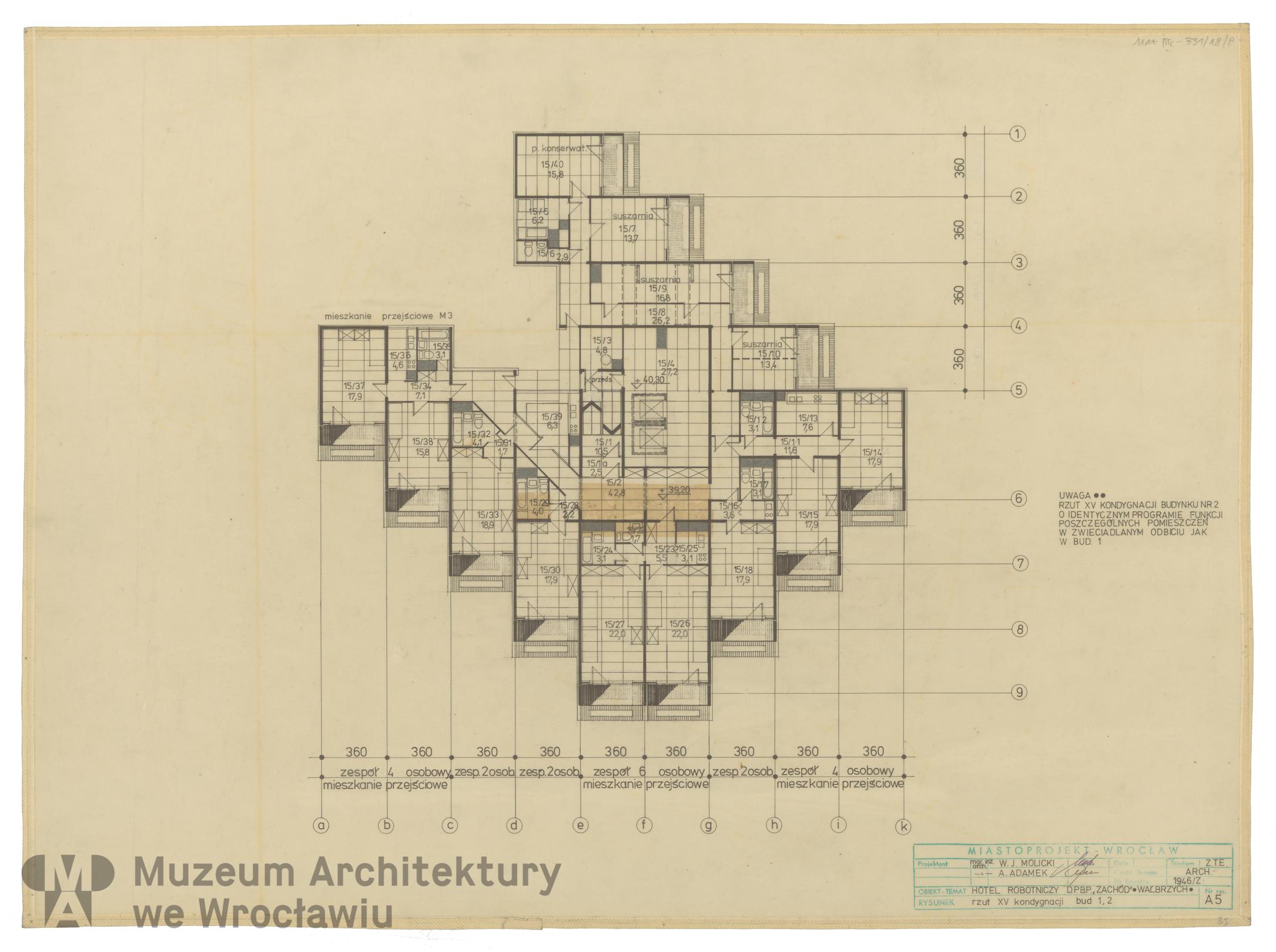 Molicki Witold Jerzy, Adamek A. (Miastoprojekt-Wrocław), Hotel robotniczy DPBP “Zachód” w Wałbrzychu. Budynki 1 i 2, 1977