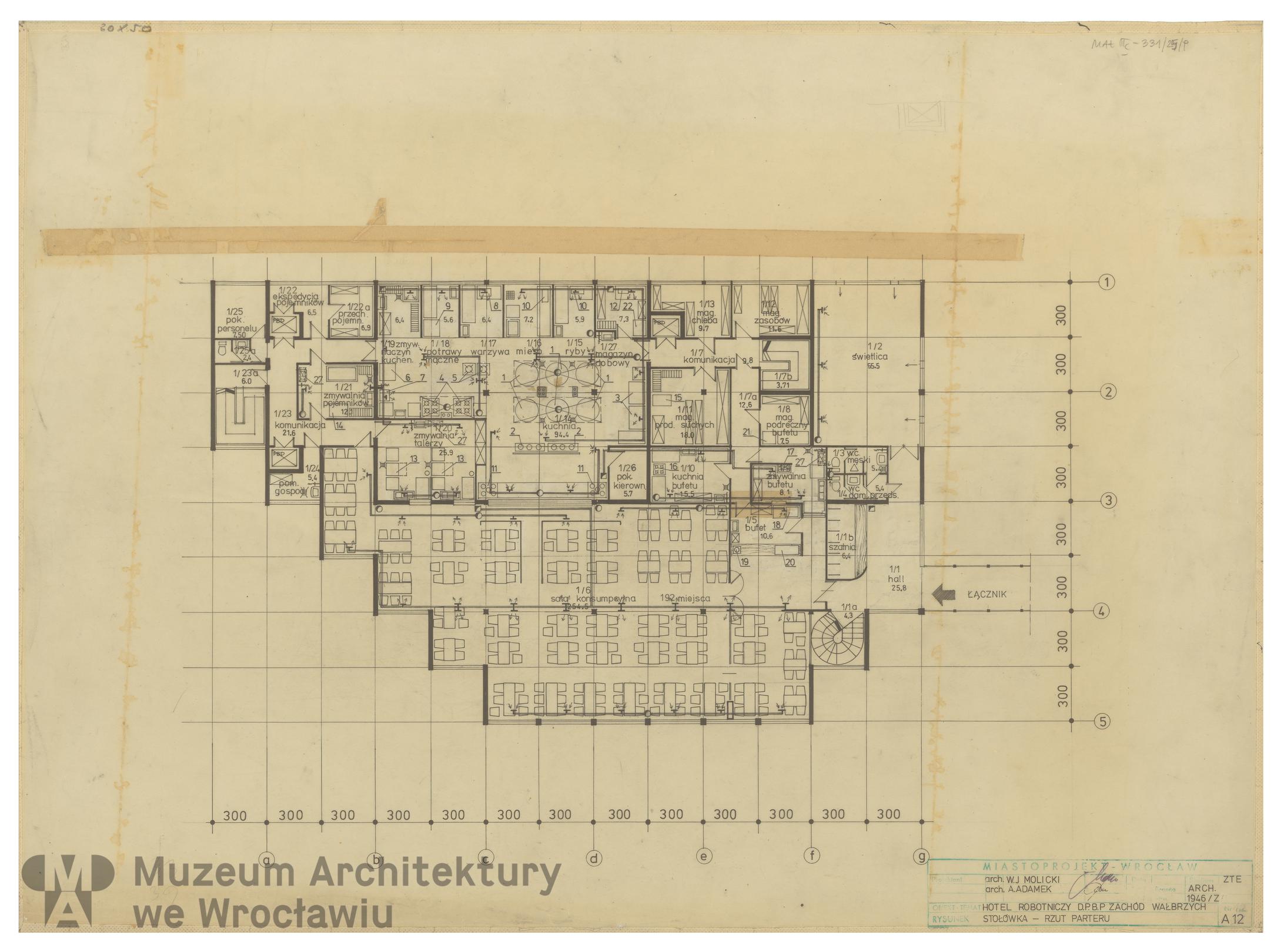 Molicki Witold Jerzy, Adamek A. (Miastoprojekt-Wrocław), Hotel robotniczy DPBP “Zachód” w Wałbrzychu. Stołówka, 1977