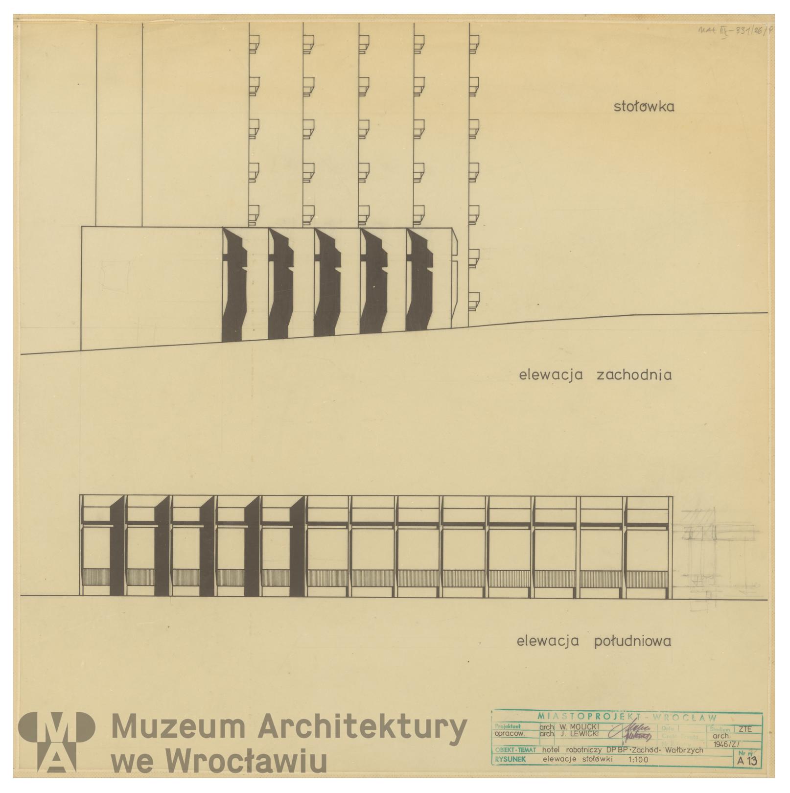 Molicki Witold Jerzy, Lewicki J. (Miastoprojekt-Wrocław), Hotel robotniczy DPBP “Zachód” w Wałbrzychu. Stołówka, 1977
