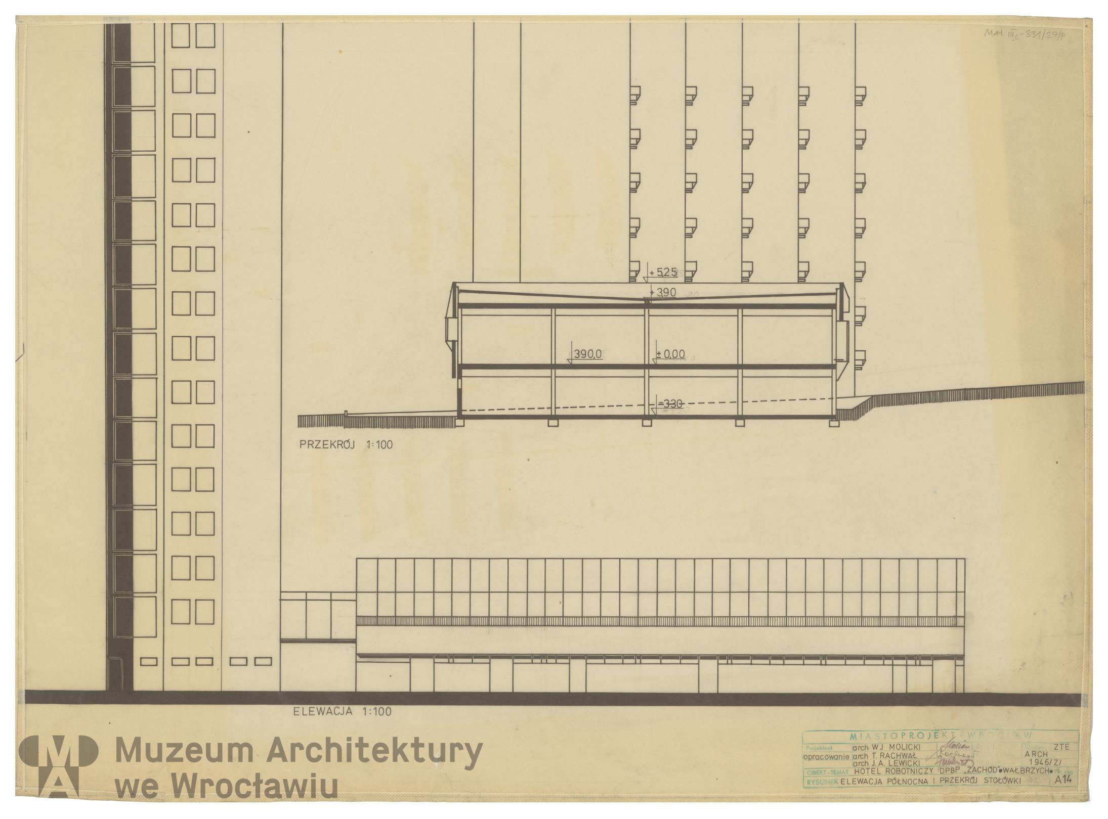 Molicki Witold Jerzy, Lewicki J. (Miastoprojekt-Wrocław), Hotel robotniczy DPBP “Zachód” w Wałbrzychu. Stołówka, 1977