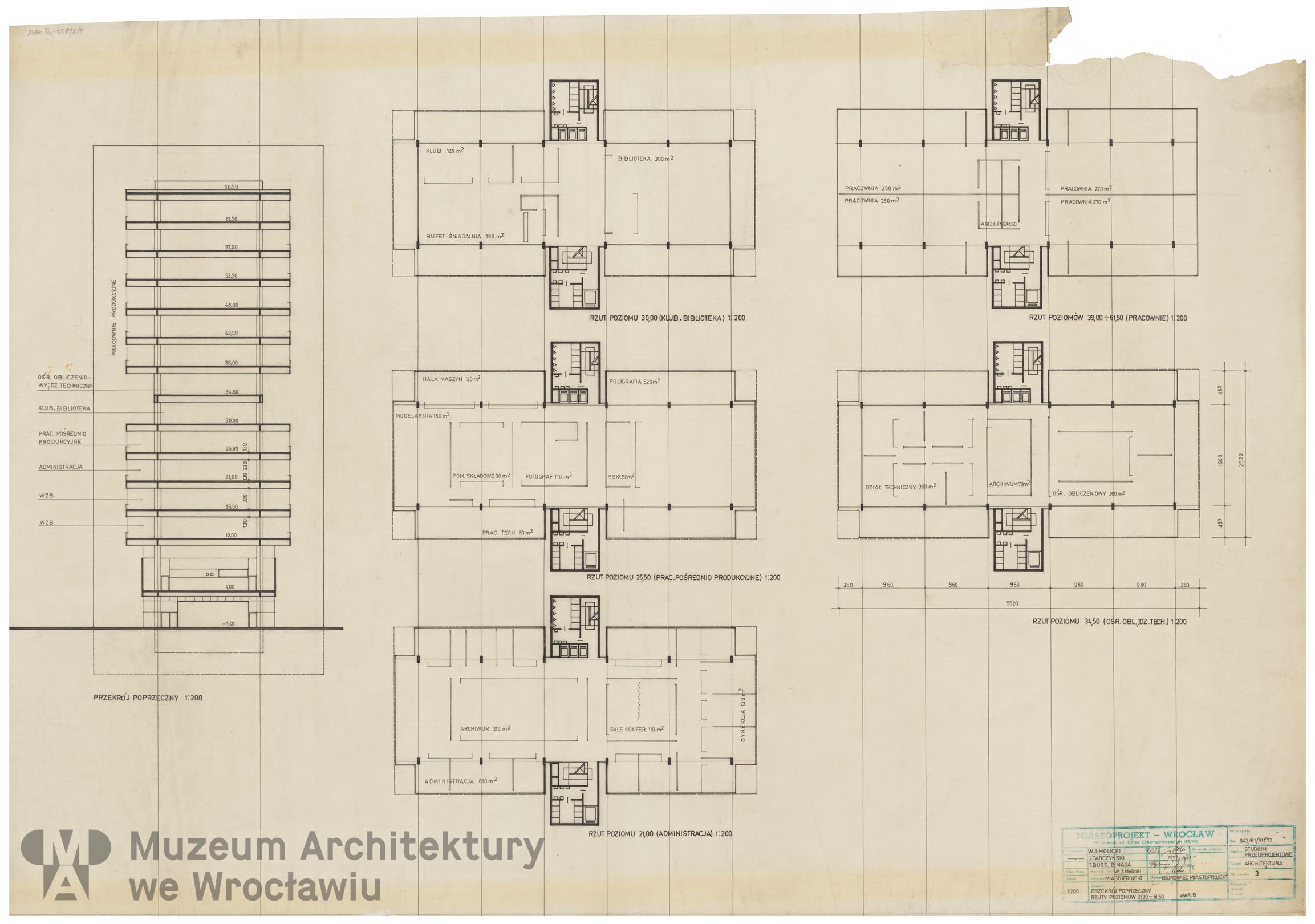 Molicki Witold Jerzy, Tarczyński Jan, Buss T., Maga B. (Miastoprojekt-Wrocław), Budynek biurowy Miastoprojektu-Wrocław, 1972.06.15
