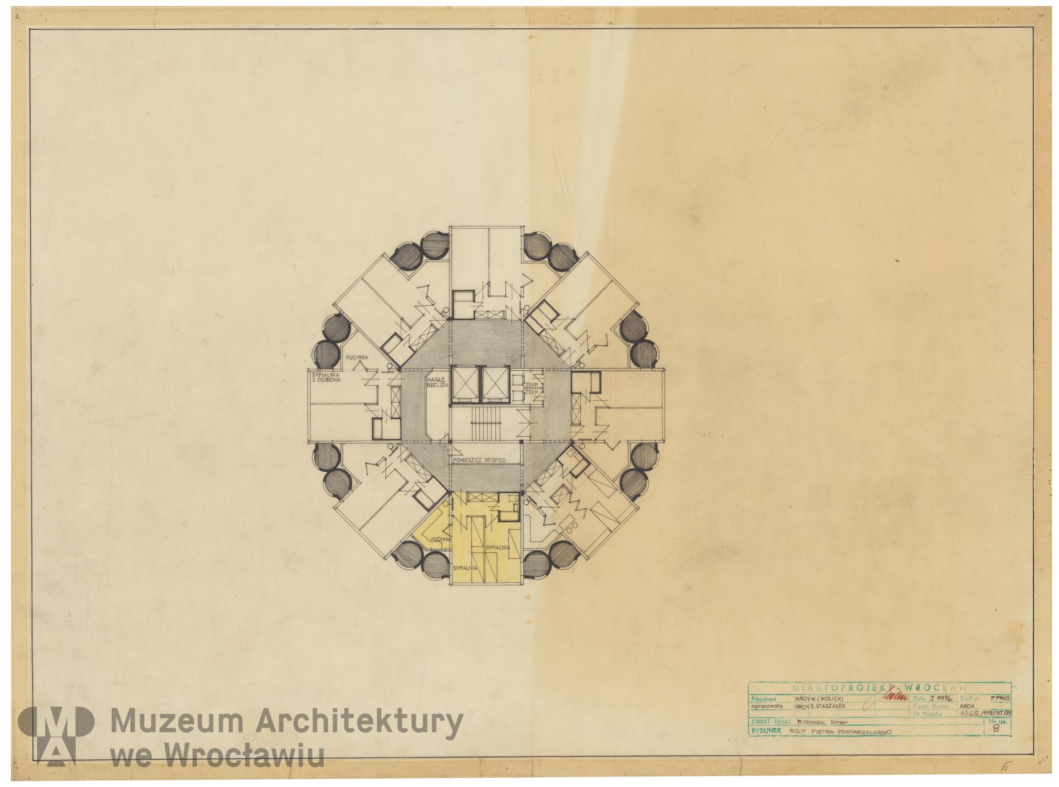 Molicki Witold Jerzy (Miastoprojekt-Wrocław), Osiedle Przyjaźni Polsko-Radzieckiej we Wrocławiu. Budynek punktowy (wariant), 1976.01