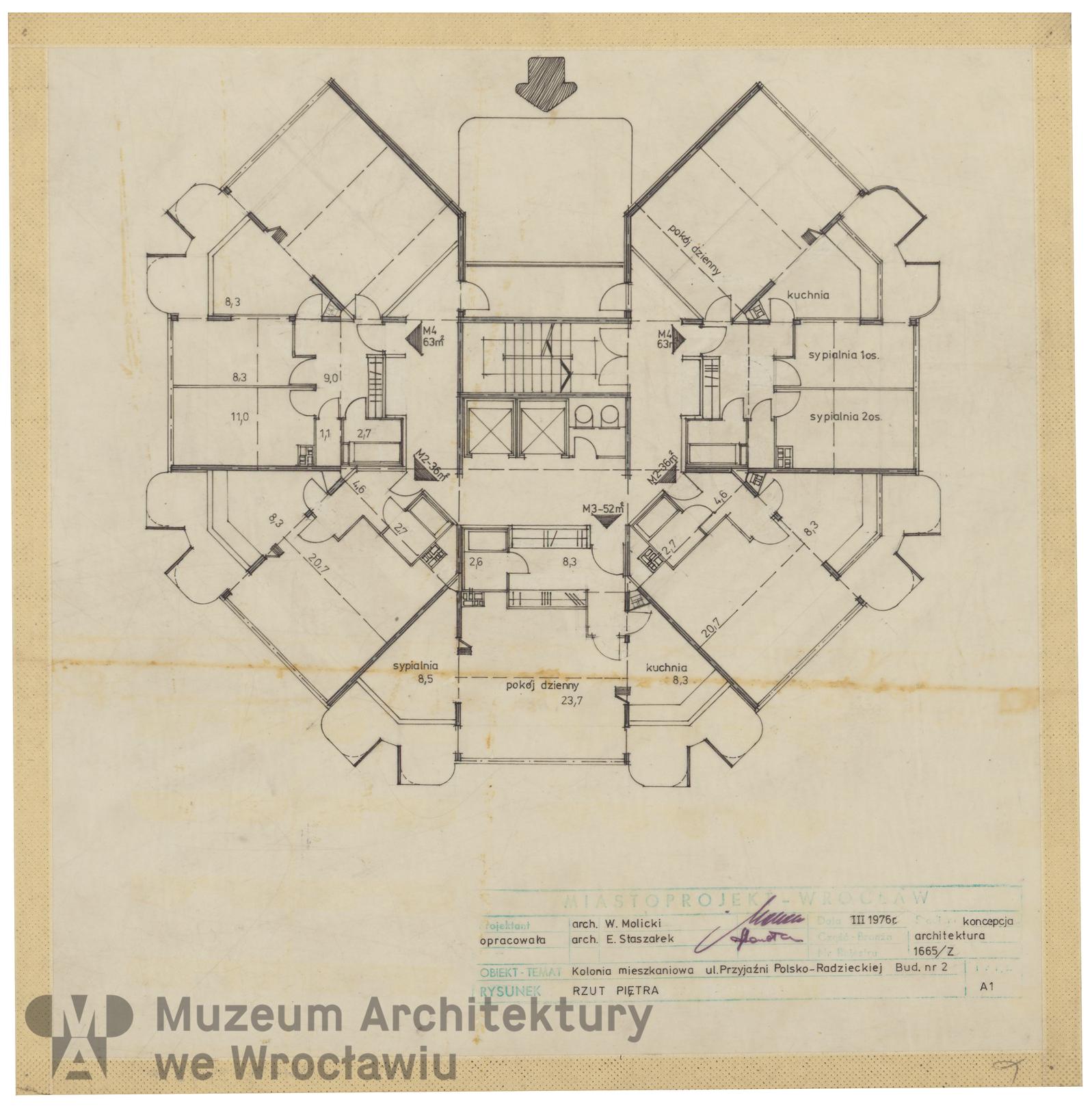 Molicki Witold Jerzy (Miastoprojekt-Wrocław), Osiedle Przyjaźni Polsko-Radzieckiej we Wrocławiu. Budynek punktowy (wariant), 1976.03