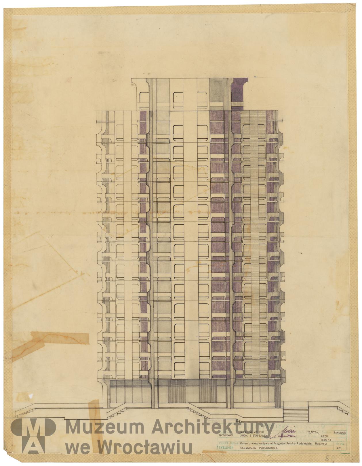 Molicki Witold Jerzy (Miastoprojekt-Wrocław), Osiedle Przyjaźni Polsko-Radzieckiej we Wrocławiu. Budynek punktowy (wariant), 1976.03