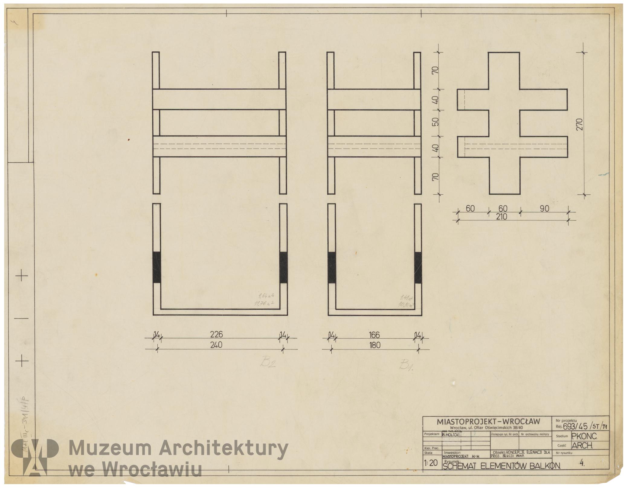 Molicki Witold Jerzy (Miastoprojekt-Wrocław), Wrocławska Wielka Płyta. Balkon (wariant), 1971