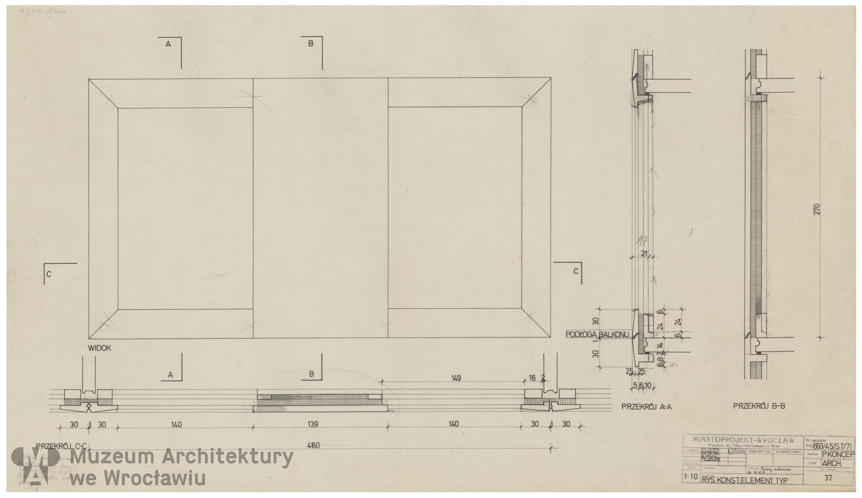 Kamocki Wacław, Molicki Witold Jerzy, Tumanowicz Leszek (Miastoprojekt-Wrocław), Wrocławska Wielka Płyta. Ściana osłonowa (wariant), 1971