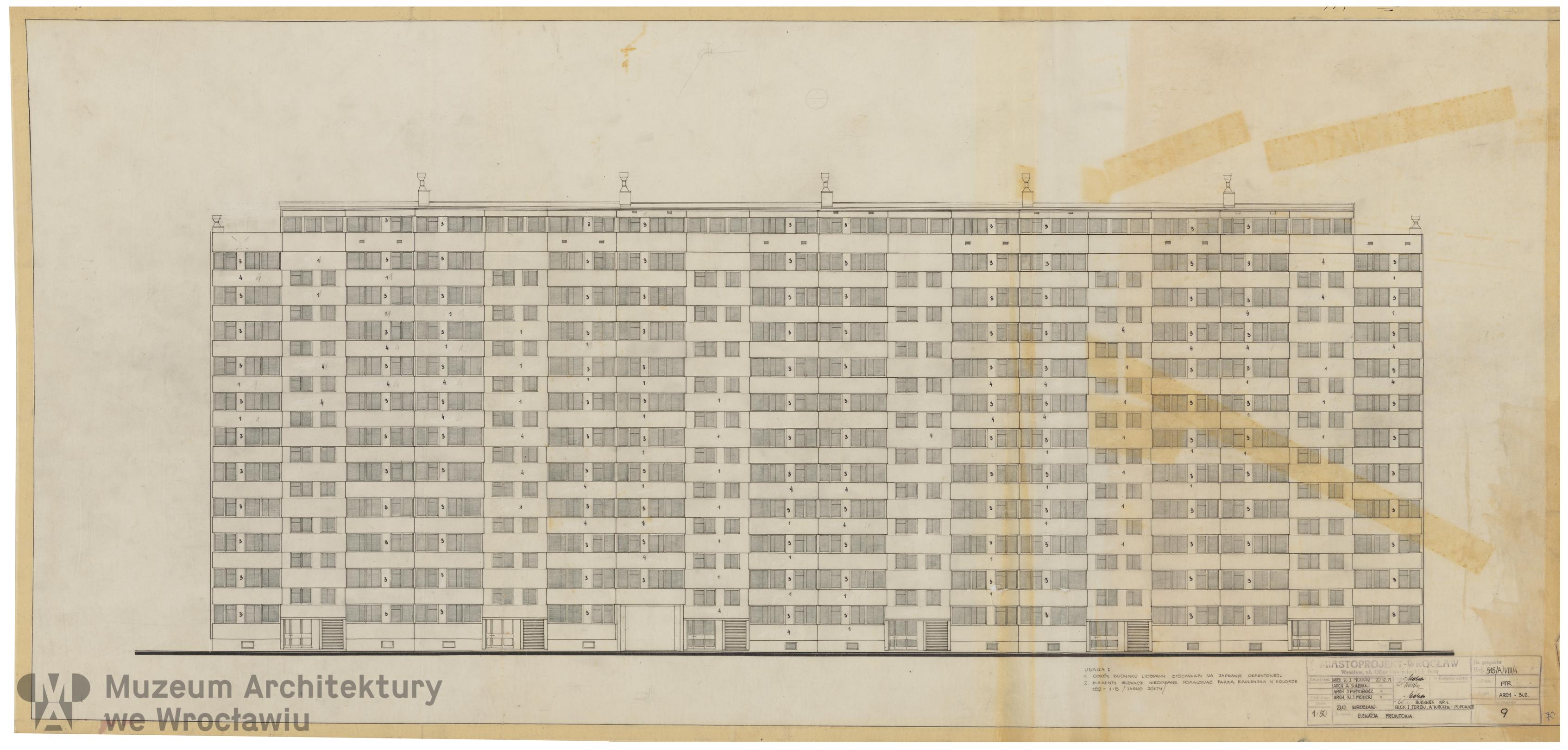 Molicki Witold Jerzy, Słabiak A., Pietkiewicz J. (Miastoprojekt-Wrocław), Osiedle Wrocław-Popowice. Budynek wielorodzinny, ok. 1972