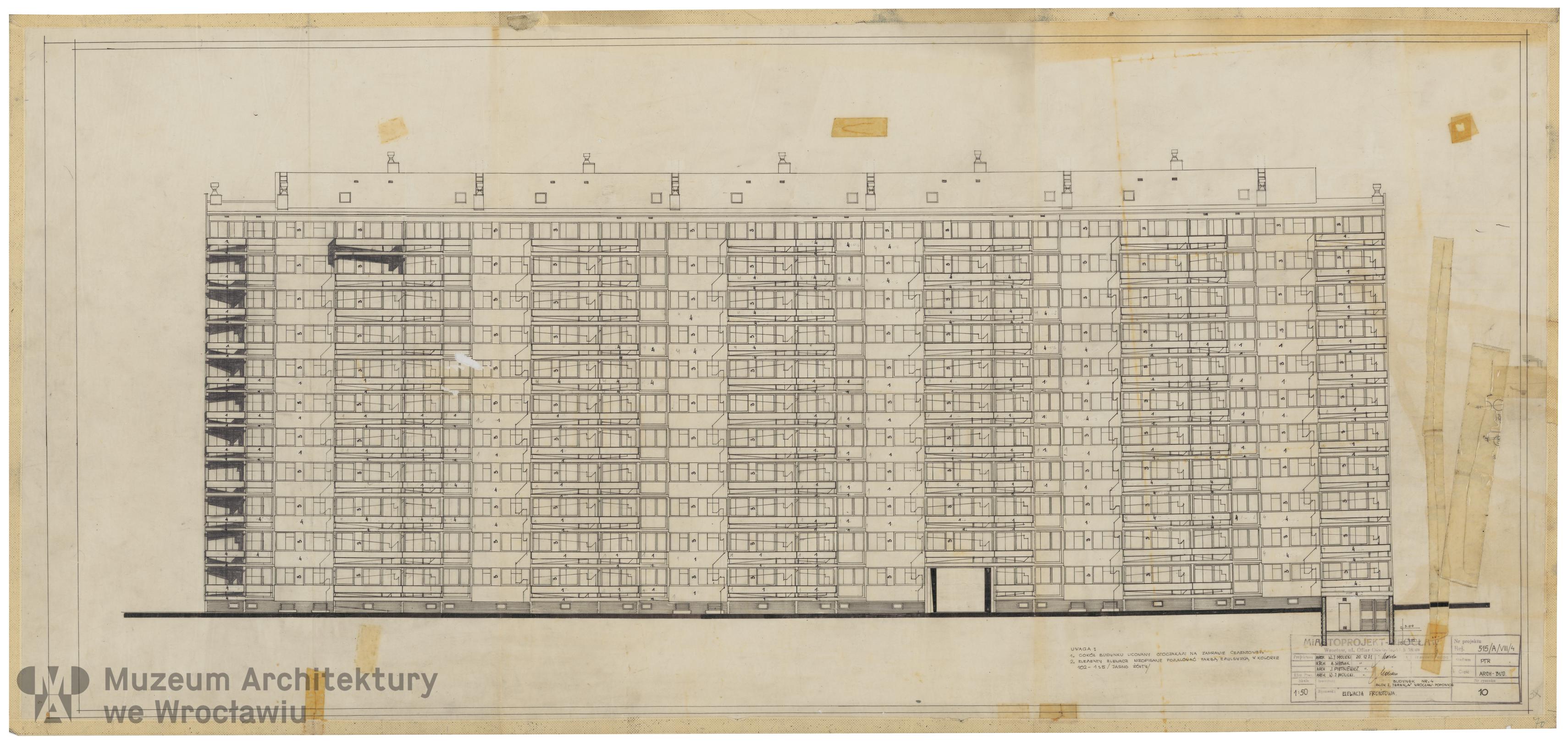 Molicki Witold Jerzy, Słabiak A., Pietkiewicz J. (Miastoprojekt-Wrocław), Osiedle Wrocław-Popowice. Budynek wielorodzinny, ok. 1972