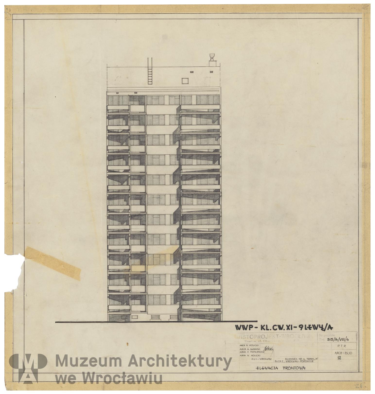 Molicki Witold Jerzy, Słabiak A., Pietkiewicz J. (Miastoprojekt-Wrocław), Osiedle Wrocław-Popowice. Budynek wielorodzinny, ok. 1972