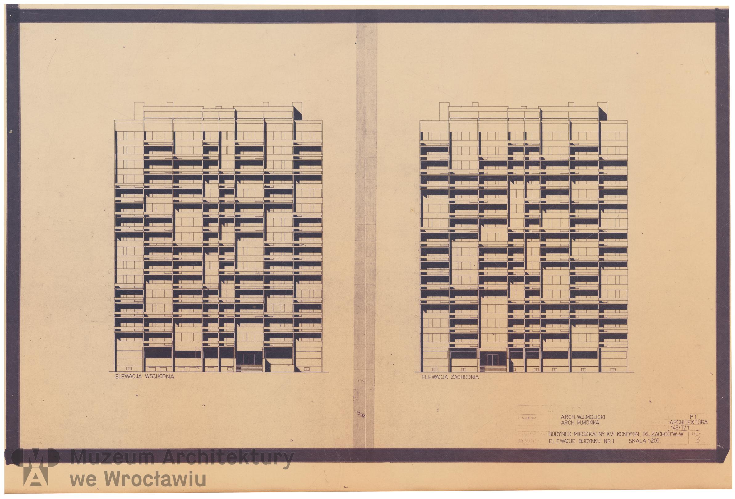 Molicki Witold Jerzy, Mońka M. (Miastoprojekt-Wrocław), Osiedle Wrocław-Zachód. Budynek mieszkalny 16-kondygnacyjny, ok. 1975