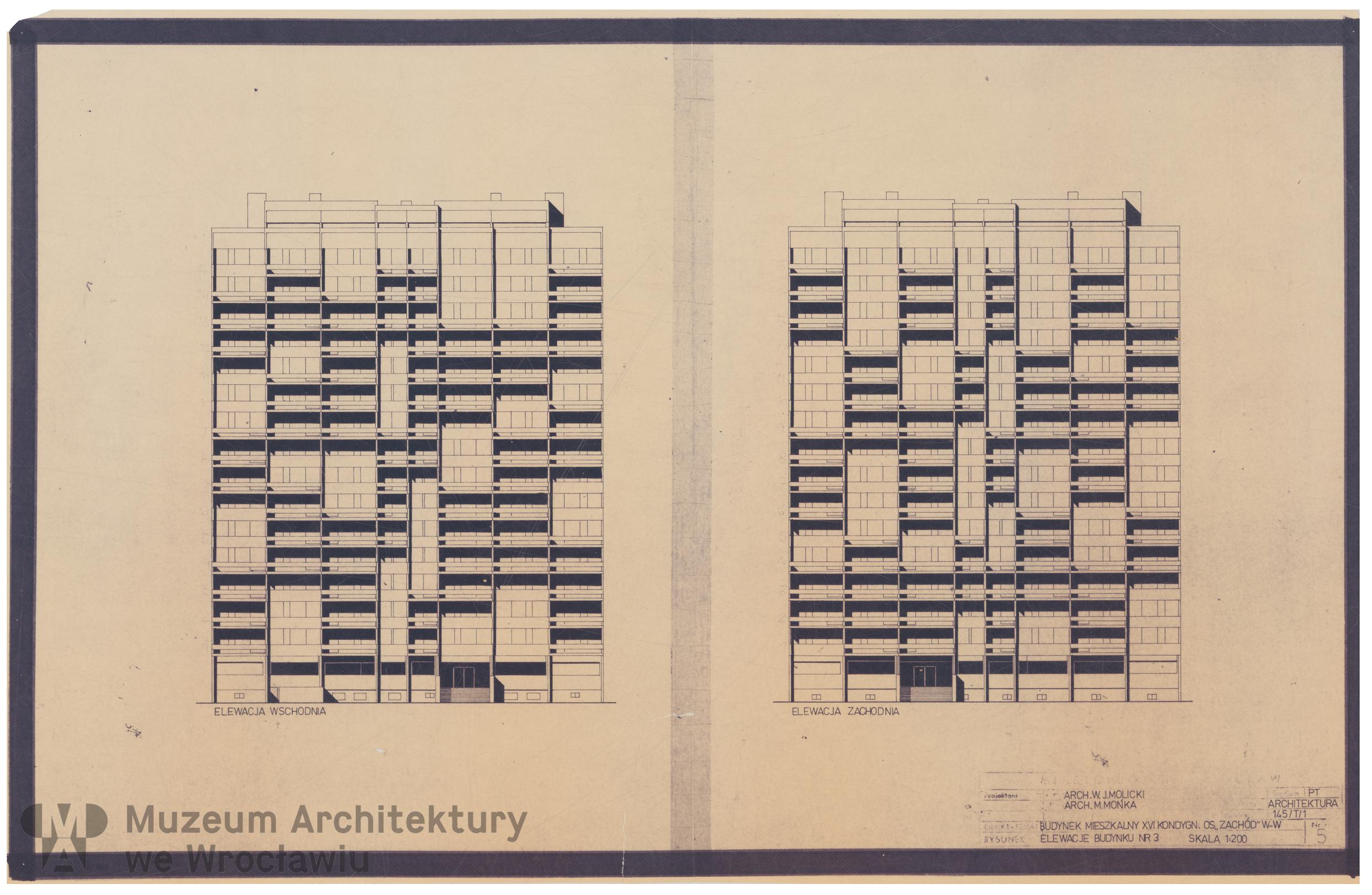 Molicki Witold Jerzy, Mońka M. (Miastoprojekt-Wrocław), Osiedle Wrocław-Zachód. Budynek mieszkalny 16-kondygnacyjny, ok. 1975