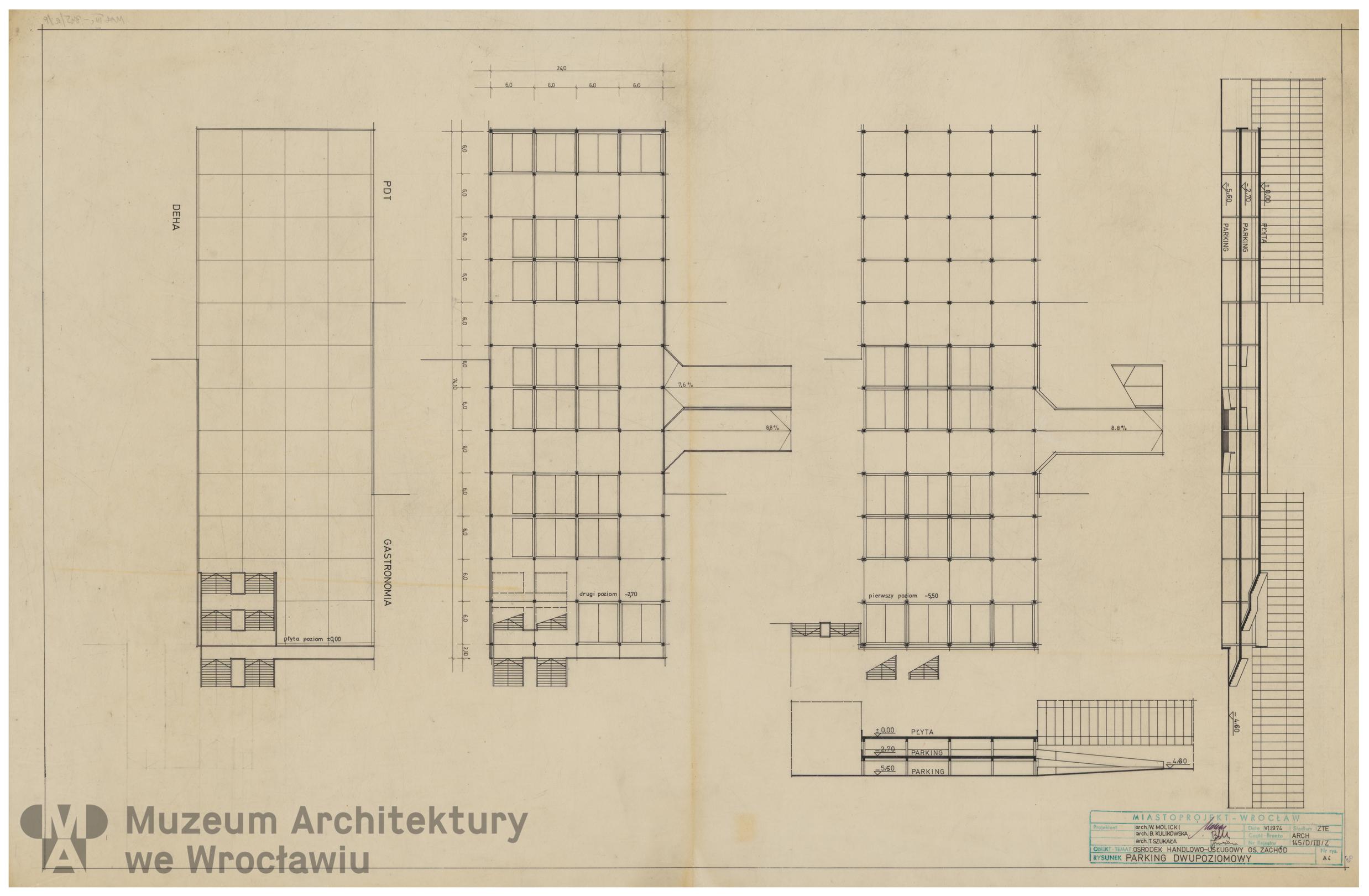 Molicki Witold Jerzy, Kulikowska Barbara, Szukała Tadeusz (Miastoprojekt-Wrocław), Osiedle Wrocław-Zachód. Ośrodek handlowo-usługowy, 1974.06