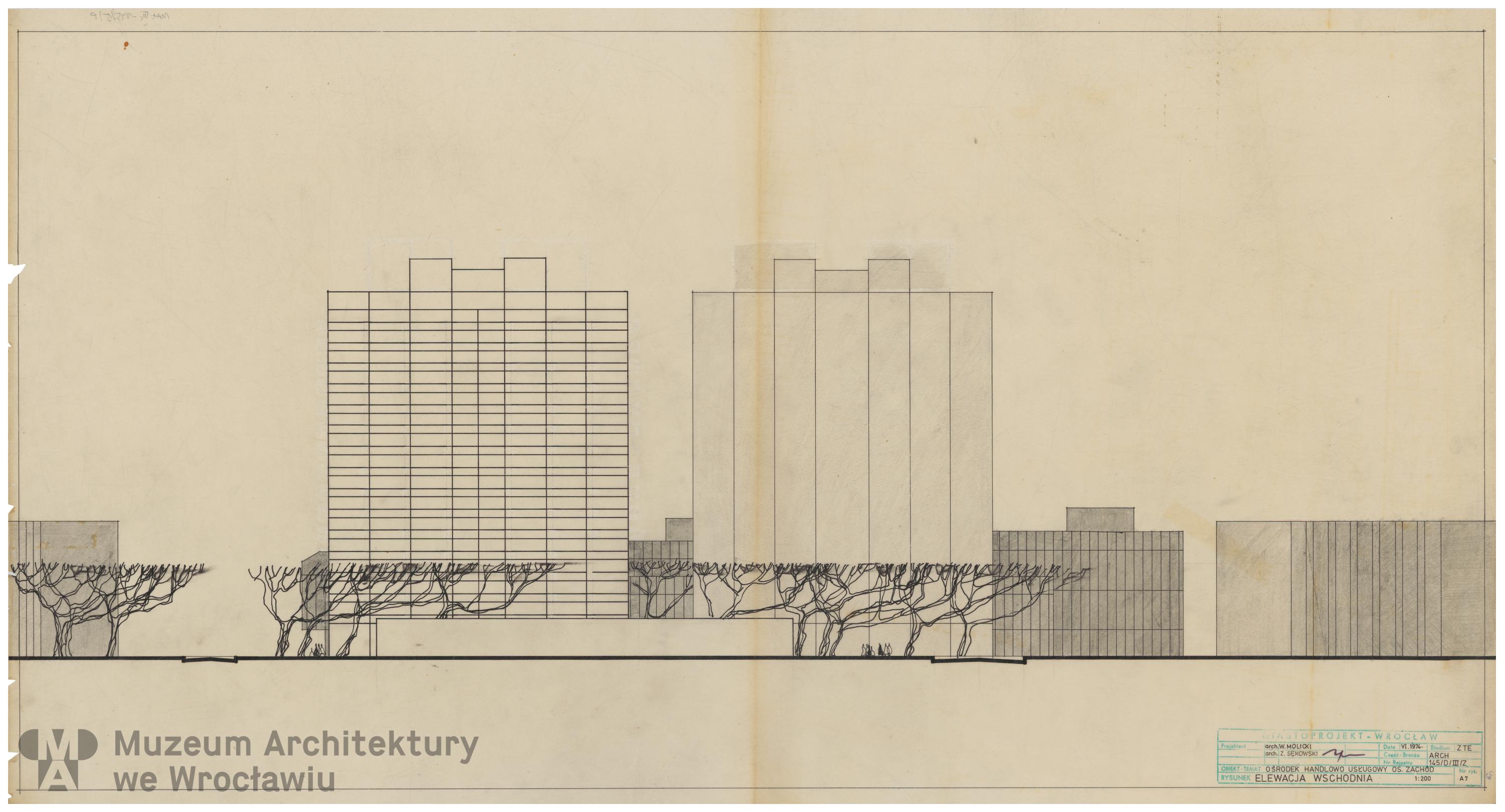 Molicki Witold Jerzy, Sękowski Zbigniew (Miastoprojekt-Wrocław), Osiedle Wrocław-Zachód. Ośrodek handlowo-usługowy, 1974.06