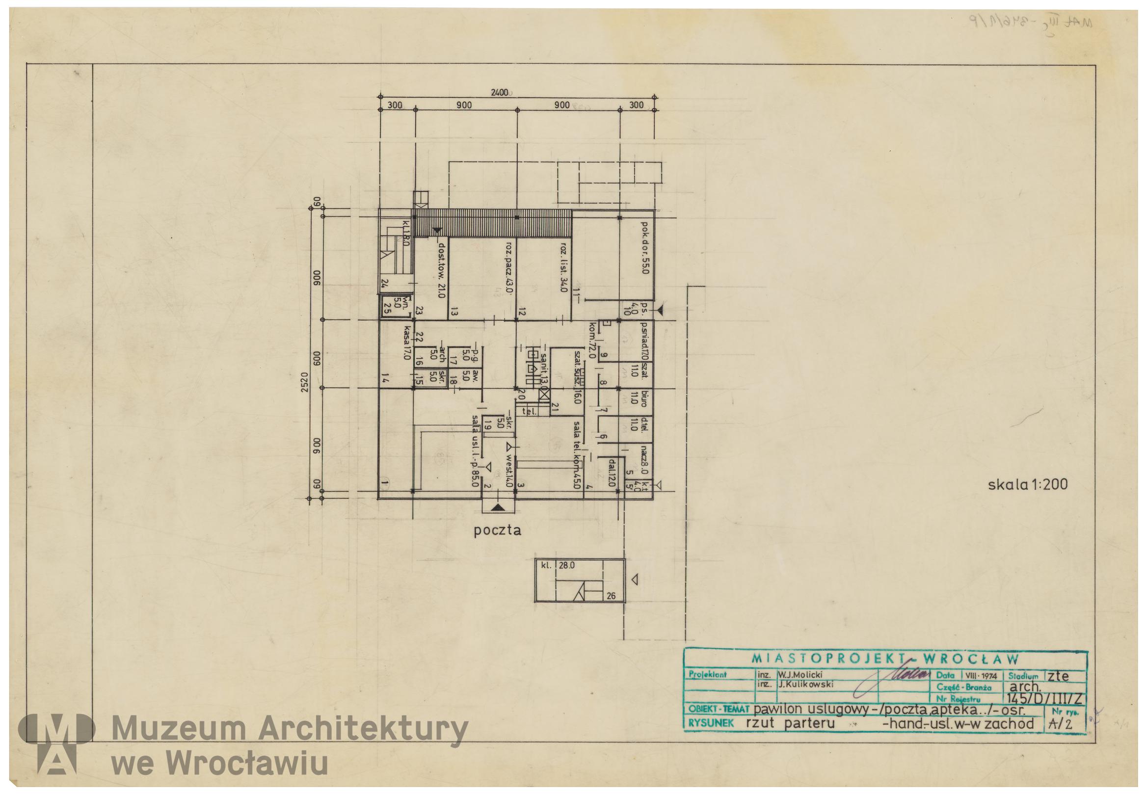 Molicki Witold Jerzy, Kulikowski Jan (Miastoprojekt-Wrocław), Osiedle Wrocław-Zachód. Pawilon usługowy, 1974