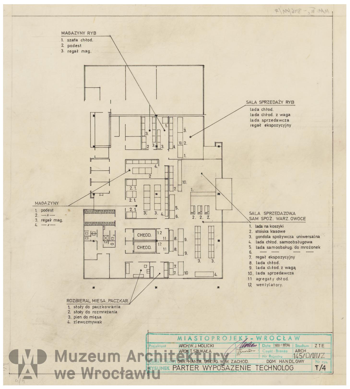 Molicki Witold Jerzy, Szukała Tadeusz (Miastoprojekt-Wrocław), Osiedle Wrocław-Zachód. Dom handlowy, 1974.08