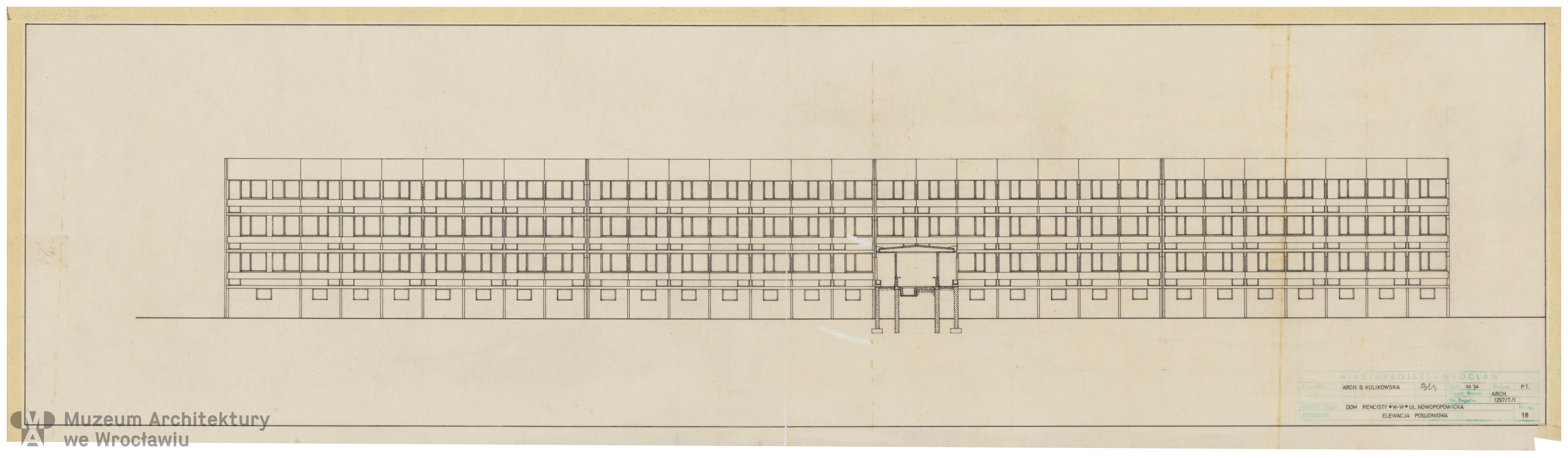 Molicki Witold Jerzy, Kulikowska Barbara (Miastoprojekt-Wrocław), Osiedle Wrocław-Popowice. Dom Rencisty, 1976.12
