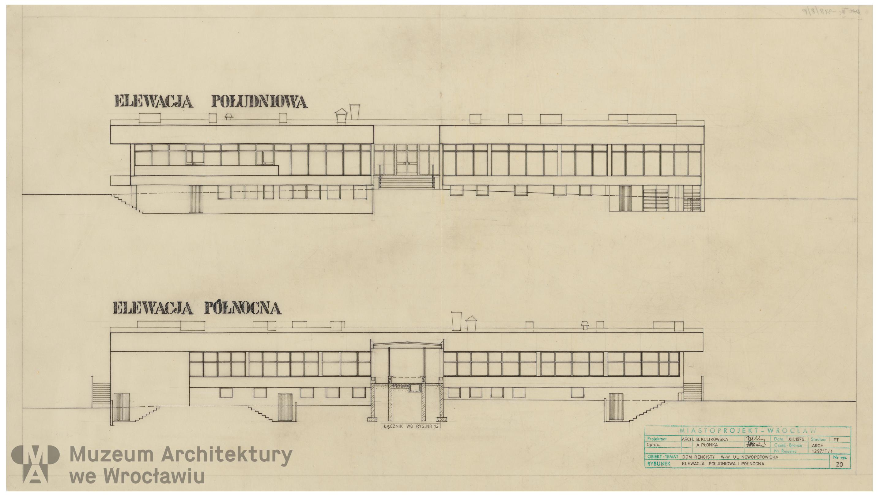 Molicki Witold Jerzy, Kulikowska Barbara (Miastoprojekt-Wrocław), Osiedle Wrocław-Popowice. Dom Rencisty, 1976.12