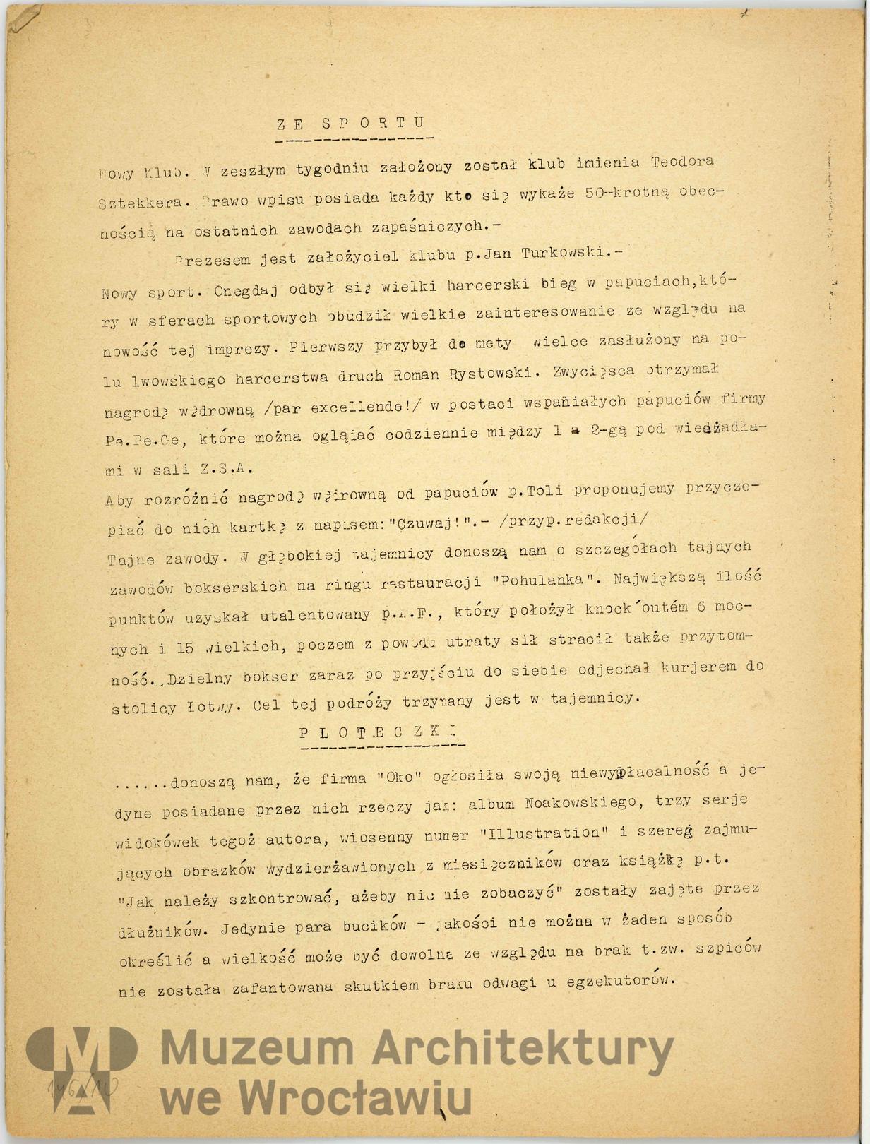 Teodorowicz-Todorowski Tadeusz, Czasopismo studenckie “Bałagan”, 1929.01