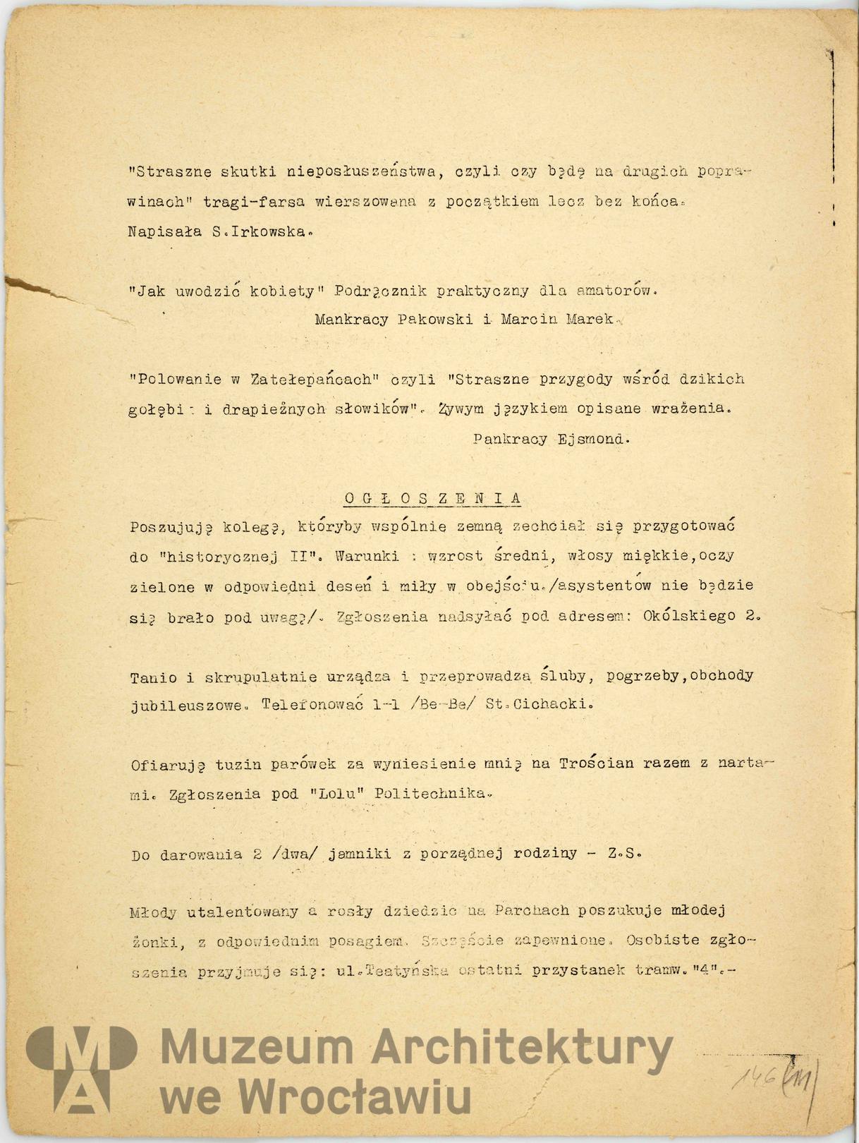 Teodorowicz-Todorowski Tadeusz, Czasopismo studenckie “Bałagan”, 1929.01