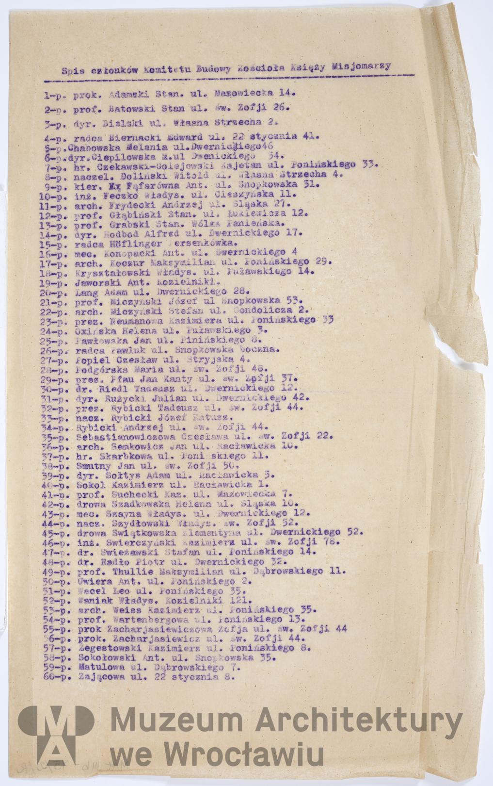 , Kościół św. Wincentego a Paulo Księży Misjonarzy we Lwowie. Korespondencja, 1936