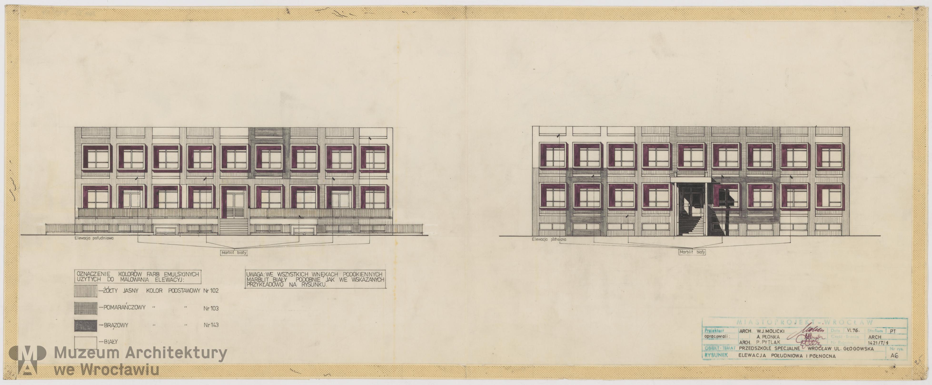 Molicki Witold Jerzy (Miastoprojekt-Wrocław), Osiedle Wrocław-Zachód. Przedszkole specjalne, 1976.06