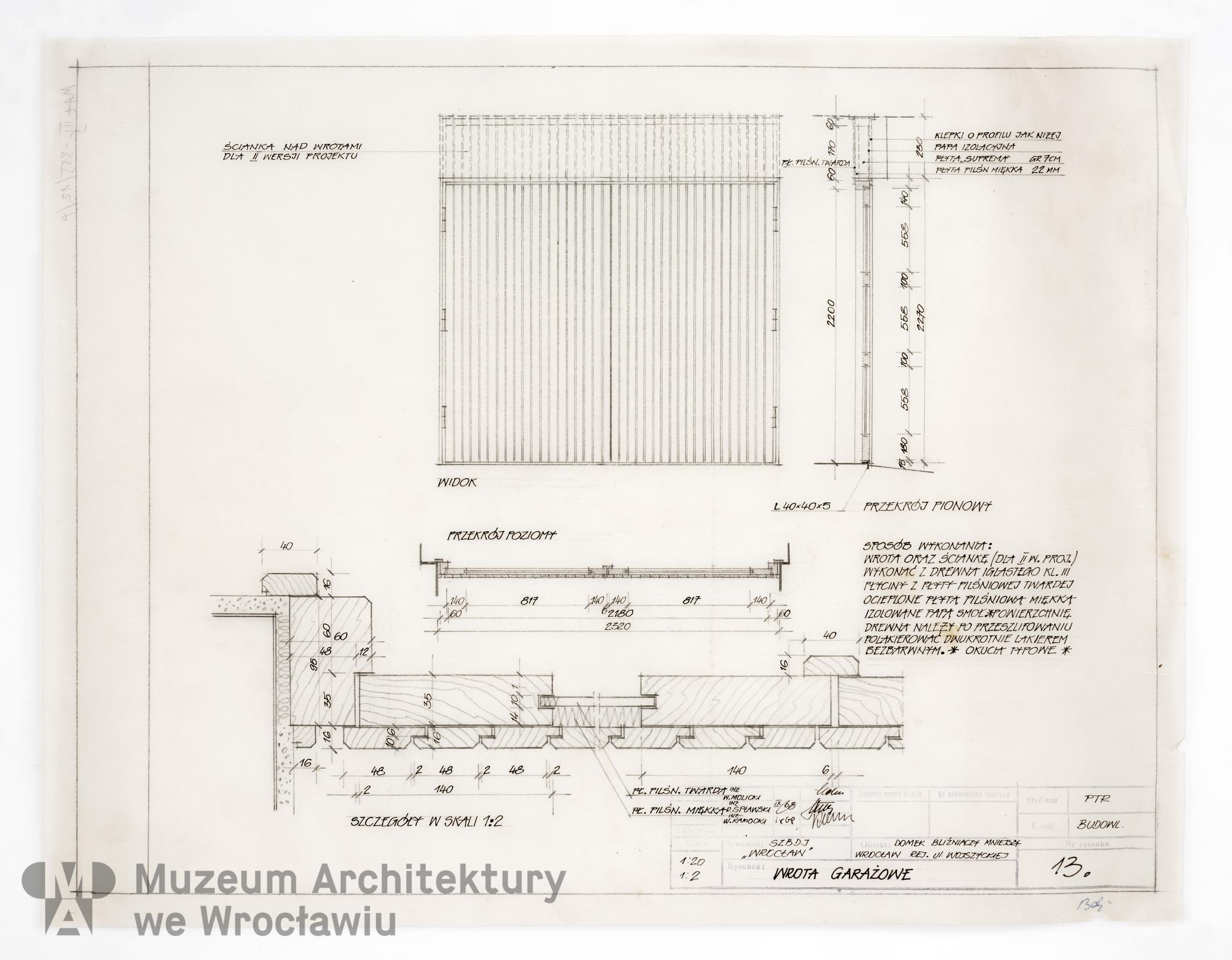 Molicki Witold Jerzy, Spławski Ryszard, Kamocki Wacław (Miastoprojekt-Wrocław), Housing estate belonging to “Budowlani” cooperative in the area of Wojszycka Street in Wroclaw. Smaller semi-detached house, 1968.09
