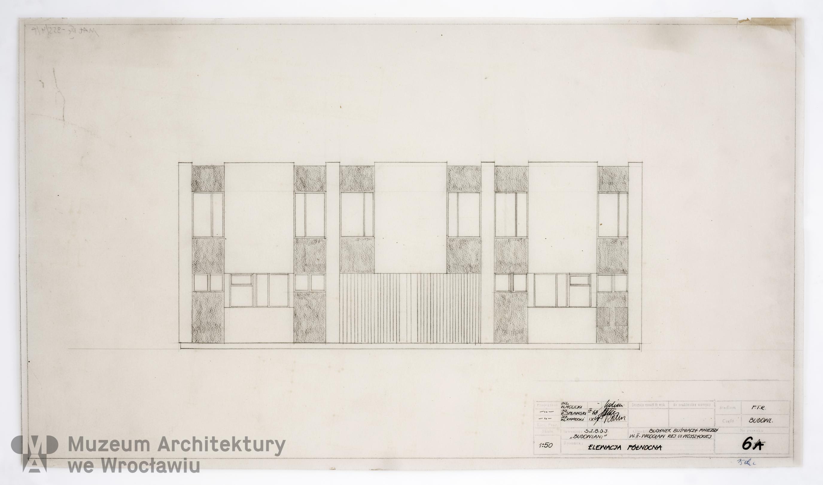 Molicki Witold Jerzy, Spławski Ryszard, Kamocki Wacław (Miastoprojekt-Wrocław), Osiedle Spółdzielni Mieszkaniowej “Budowlani” w rejonie ul. Wojszyckiej we Wrocławiu. Dom bliźniaczy mniejszy, 1968.09