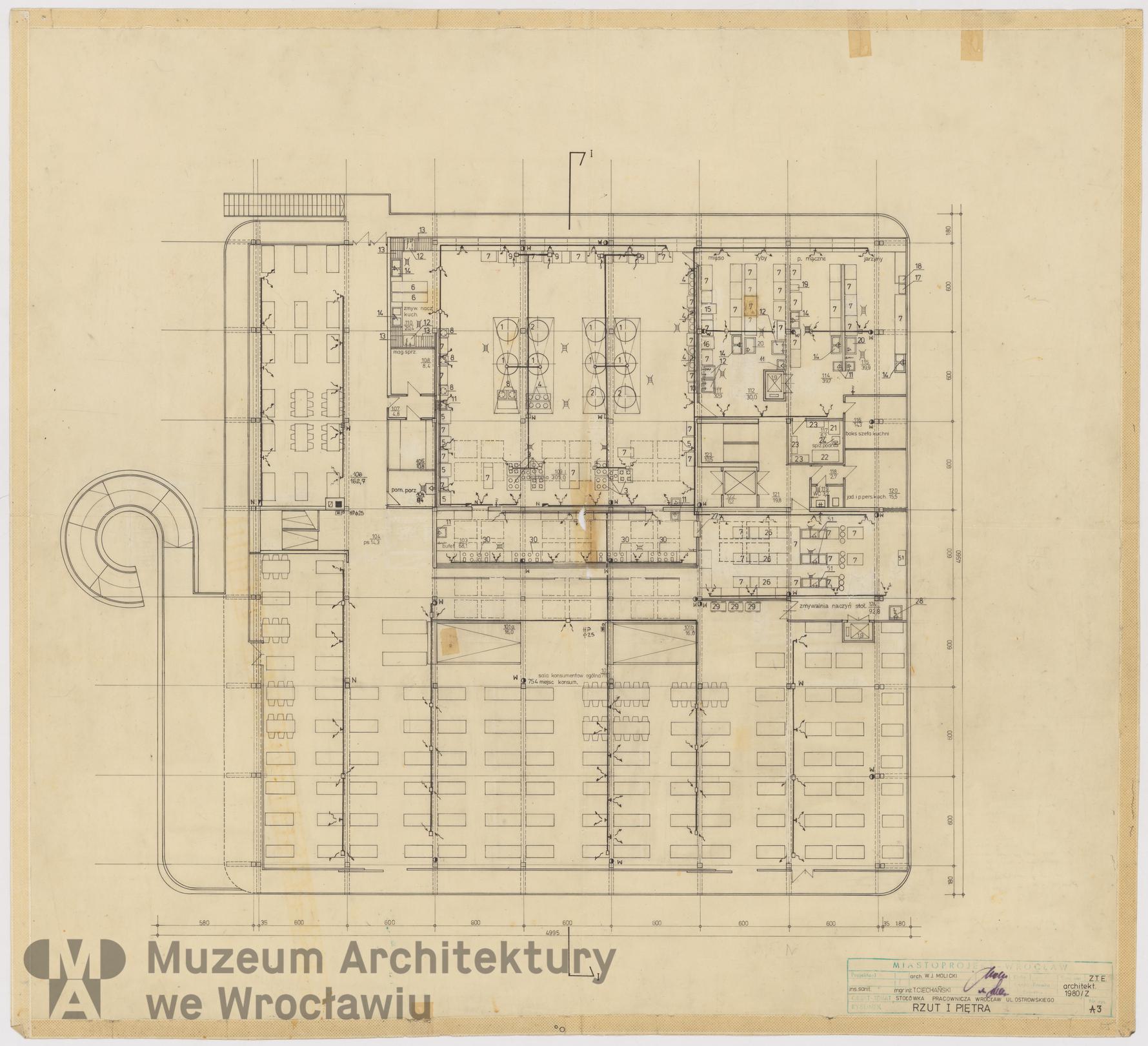 Molicki Witold Jerzy, Ciechański T. (Miastoprojekt-Wrocław), Stołówka pracownicza Mera-Elwro we Wrocławiu, 1980