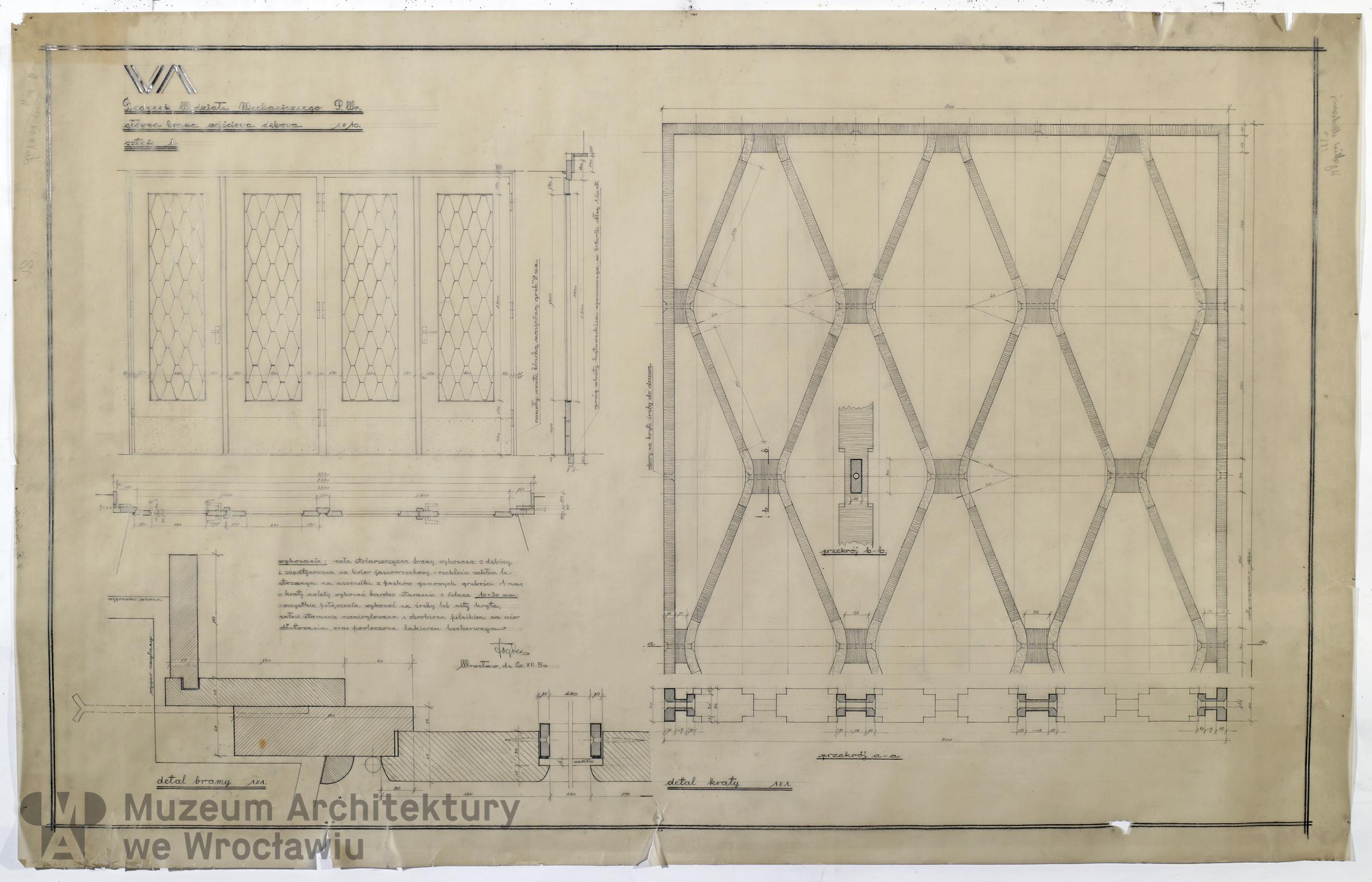 Frydecki Andrzej, Wydział Mechaniczny Politechniki Wrocławskiej. Główna brama wejściowa, 1950.12.20